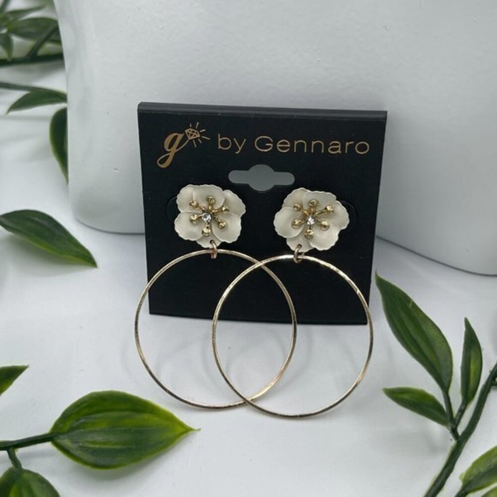 g by Gennaro Enamel Diamond Flower Stud Hoop Earrings